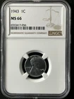 1943  1C Lincoln Wheat One Cent  NGC MS66  6553417-056