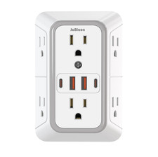 1pc 6-Outlet Power Strip with 4 USB Ports 2 Type-C Wall Mount Adapter - NEW