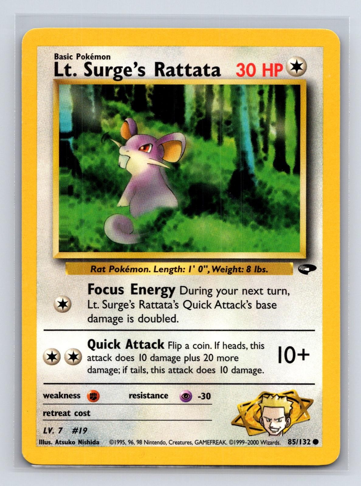 Lt. Surge's Rattata 85/132 Common Gym Challenge Pokemon Unlimited Lightly Played