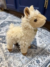 Aurora Miyoni Alpaca Llama Plush Stuffed Animal Beige Shaggy Fur Gold Medallion