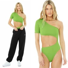 ALO Yoga Body Wave Cut Out One Piece Bodysuit Swimsuit Green Apple Size XS