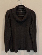Cable Gauge Women s L Dark Gray Cowl Neck Sweater Zipper Cuffs Quiet Luxury