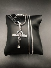 925 Sterling Silver 1.00CT MOISSANITE Cross Pendant Chain Men  s Necklace Size 20