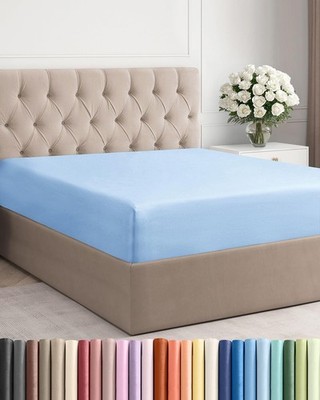 Queen Fitted Sheet - Single Fitted Sheet Only - Deep Pockets - Light Blue