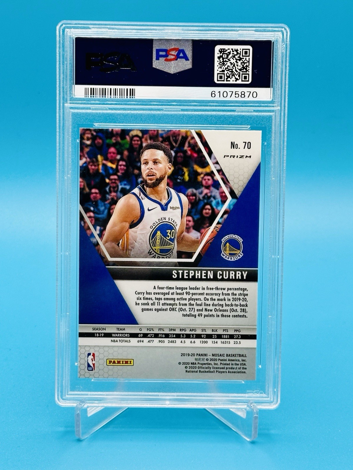 2019 Panini Mosaic #70 Red Mosaic Stephen Curry PSA 10 view 2