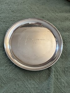 Lovely Vintage Stieff Sterling Silver Serving 8" Round Tray, Engraved Trophy