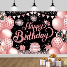 YinQin 180x120 cm Black Rose Golden Happy Birthday Party Photography Backdrop...