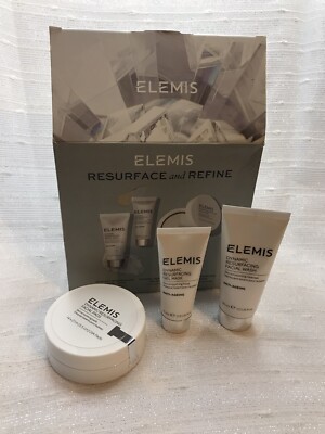 ELEMIS RESURFACE & REFINE 3PC SET  FACIAL WASH-GEL MASK-FACIAL PADS DAMAGED BOX