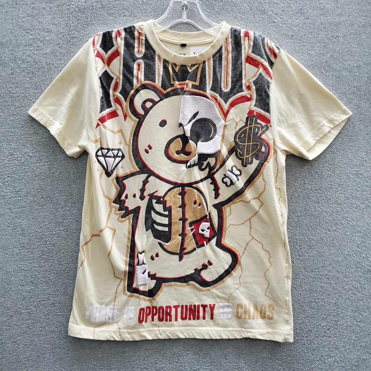 Southpole Women Top Small Cream T-Shirt Chaos Teddy Bear Graphic