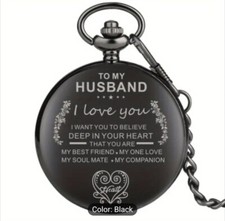 Quartz Pocket Watch TO MY Husband I LOVE YOU Chain Anniversary Holiday Gift New