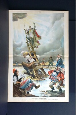 Kaiser William Germany Climbs Ladder too Utopia 1895 EUROPE AMERICA LAUGH Puck