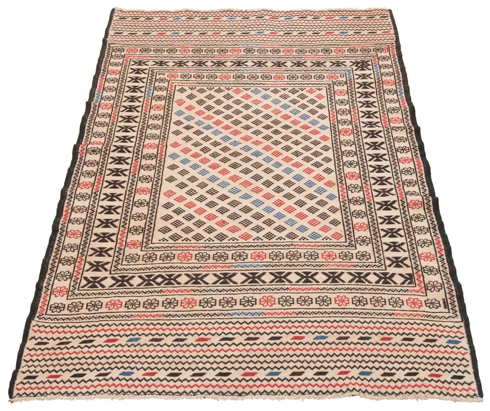 Kelim Sumach Handgewebter Orientteppich 192x124 cm-Nomadic,kilim,Soumak,Beige - Bild 4 von 4