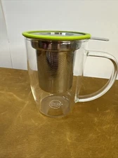 FORLIFE  Leaf Glass Tea 16-Ounce Mug with Infuser and Lid, Lime