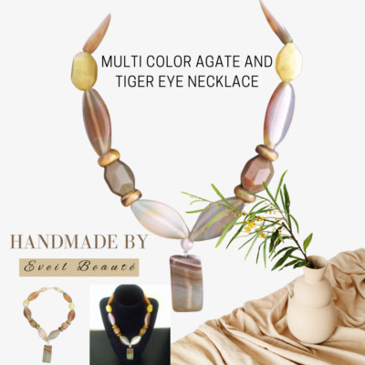 MULTI COLOR AGATE AND TIGER EYE NECKLACE