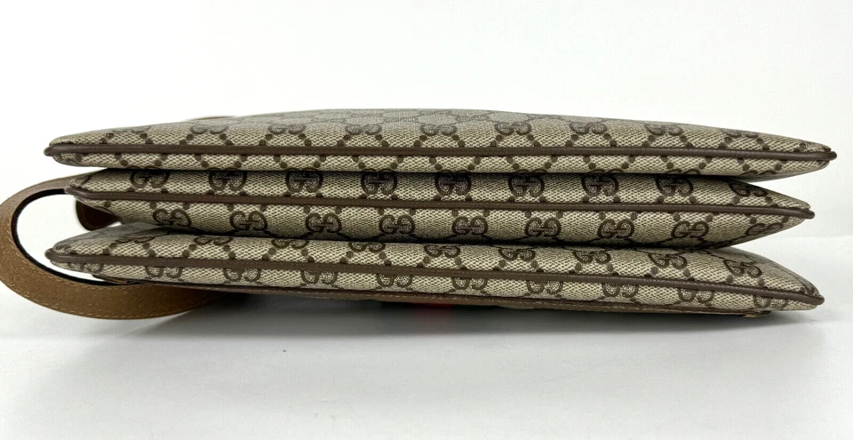 Gucci Auth Brown GG Supreme Coated Canvas Leather Zip Messenger Bag Strap - Image 4 of 4