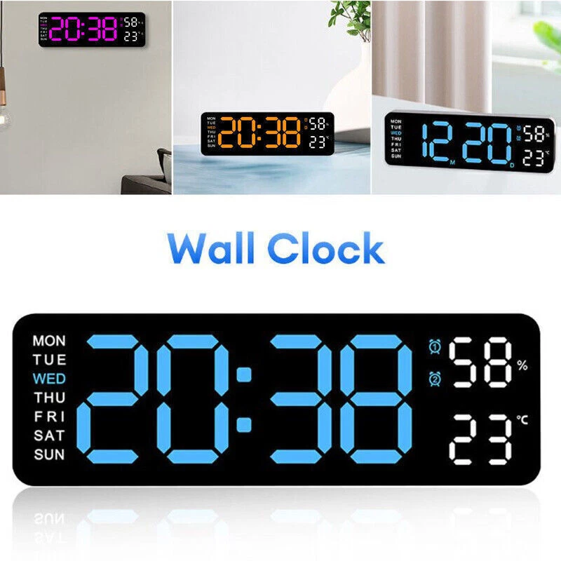 Digital LED Desk Alarm Clock Large LED Display Wall Clock Temperature Humidity - Image 3 of 4