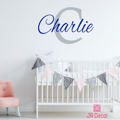 Baby Boy Personalised name sticker, Custom Name initial Monogram, Kid wall art - Picture 9 of 11
