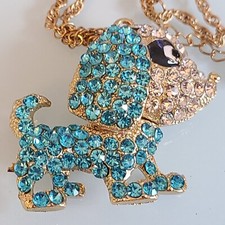 BETSEY JOHNSON SIGNED HEART VINTAGE BLUE PUPPY NECKLACE ARTICULATED HEAD MOVES