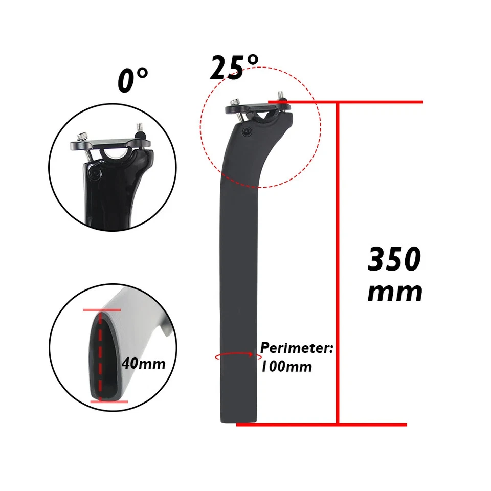 Tija de sillín de bicicleta BMX de carretera de fibra de carbono completa tubo de asiento de 0/25 grados 100*350 mm Foto 2 de 4