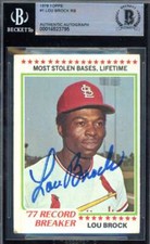Lou Brock Beckett BAS Signed 1978 Topps 1977 Record Breaker Autograph