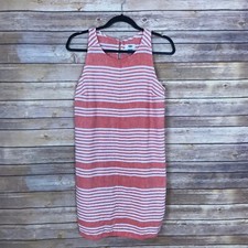 Old Navy Dress Womens S Orange Stripe Shift Scoop Neck Linen Sleeveless Pullover