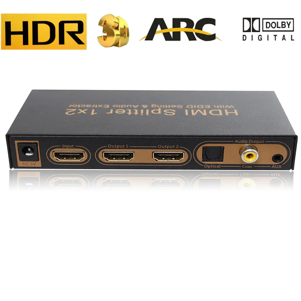 HDMI Splitter 1X2 with Audio 2 Way ARC HDMI to Toslink Coaxial AUX | eBay