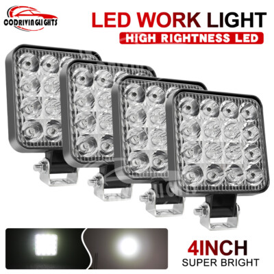 4Pcs 48W LED Work Light Truck OffRoad Tractor Flood Lights 12V Square 3.3 Inch