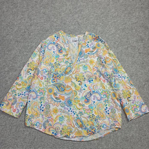 Emily Van Den Bergh Blouse 40 - L Cotton Woven Paisley White Top Relaxed Shirt - Picture 2 of 14
