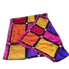 August Max Woman Vintage Scarf OS Rectangle Shape Multicolor Neck Wrap Geometric