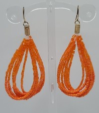 Bright Orange Tear Drop Seed Bead Layered Pierced Earrings