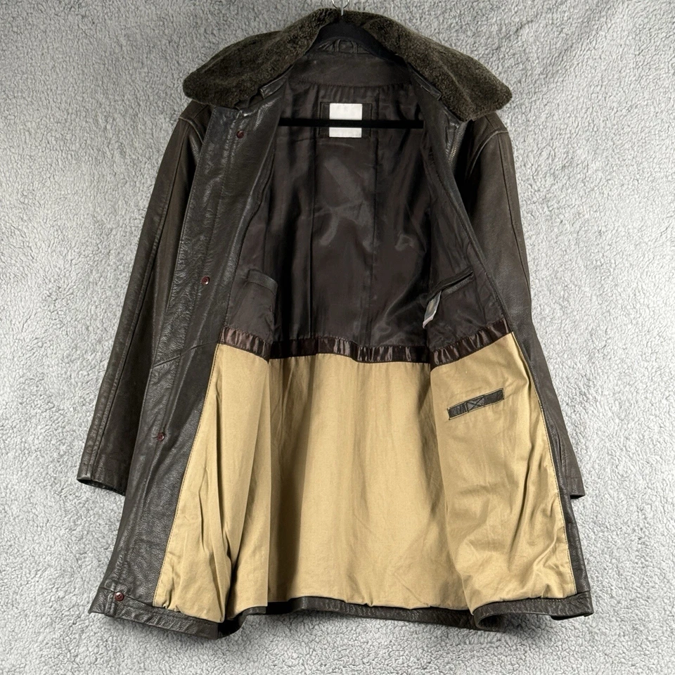 Abrigo de piel de búfalo vintage para hombre L/XL cuero pesado cuello de oveja tallador París Foto 3 de 4