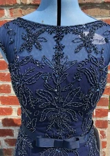 Mingda Beaded Capped Sleeve Formal Full length Navy blue Dress size 6