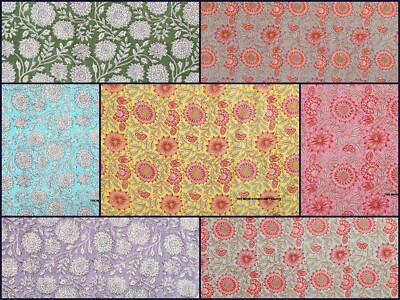 Indian Floral Fabric Supply Hand Block Print Cotton Voile Craft Sewing By 3 Yard