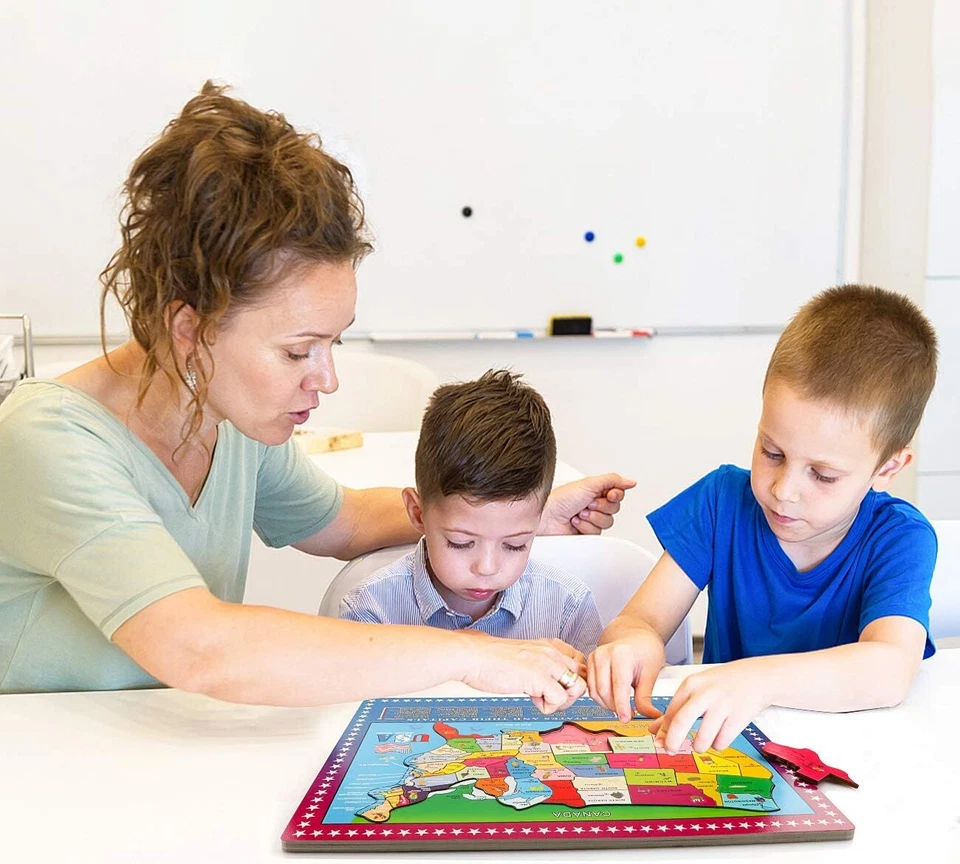 Rompecabezas de mapa de madera de Estados Unidos para niños 46 piezas rompecabezas de Estados Unidos rompecabezas de mapa de Estados Unidos Foto 2 de 4