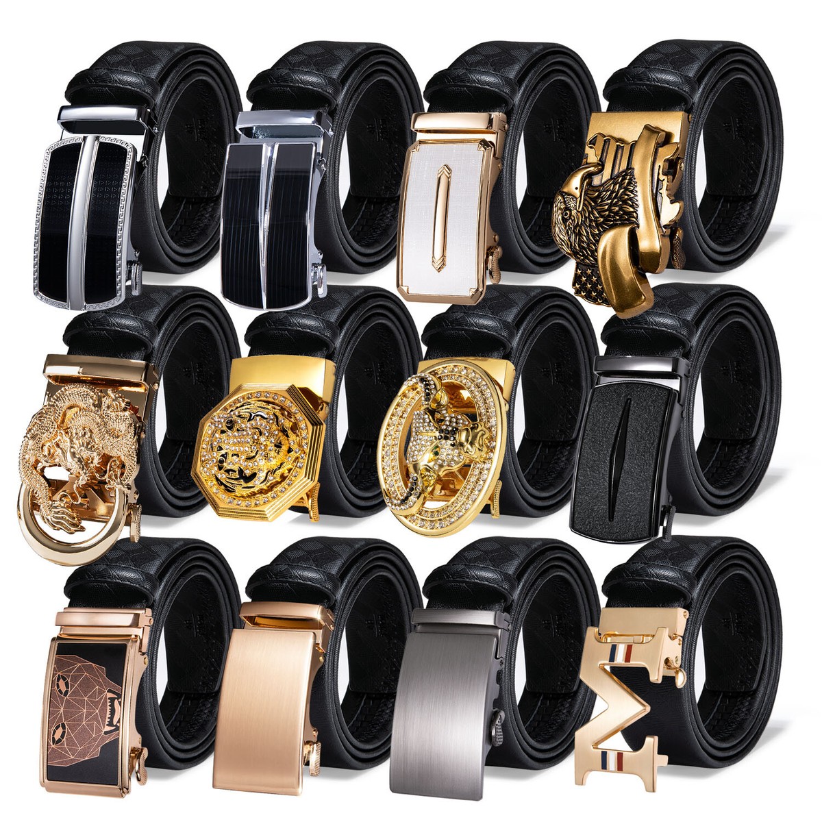 小物 ARGUELONG LETHER BELTBLACKx gold Luxury Mens Genuine Leather Belt With Solid Gold Automatic Buckle