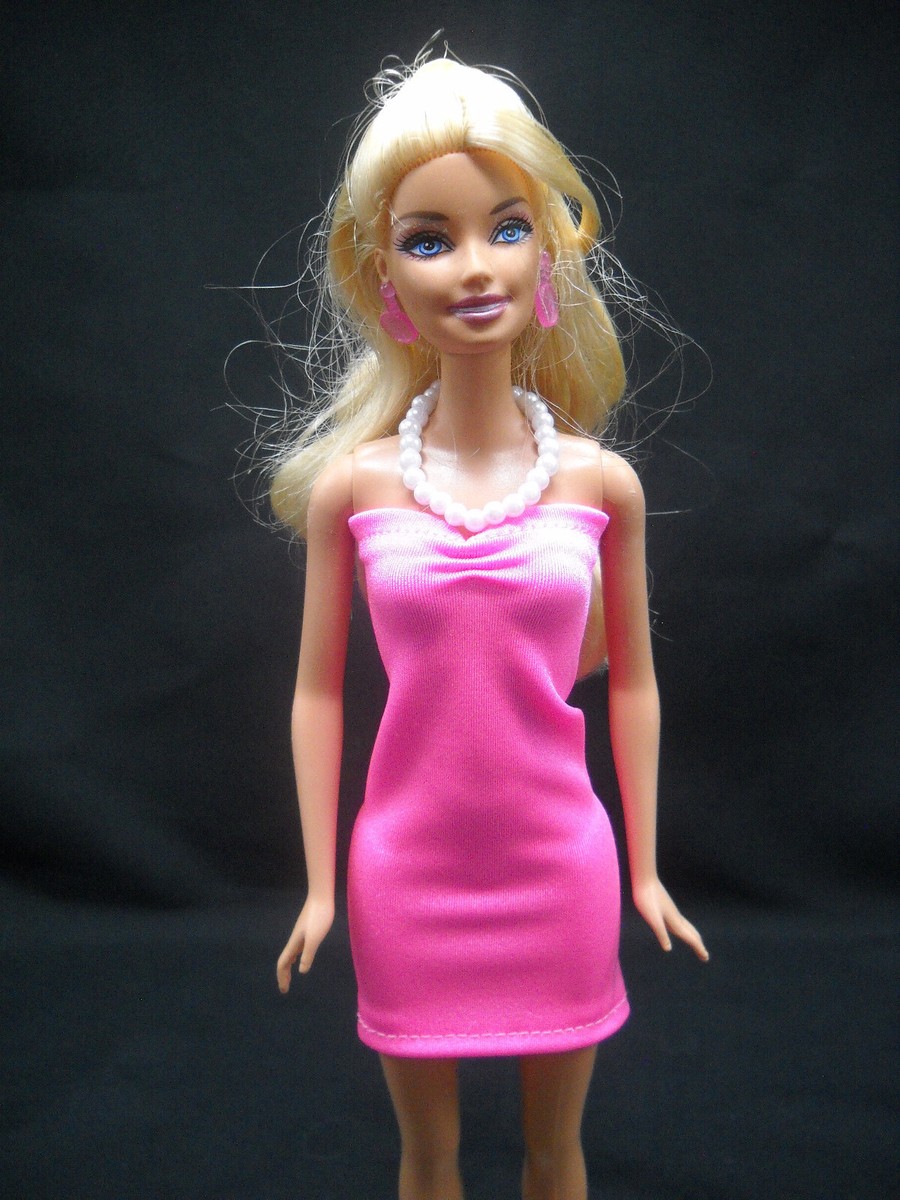Pink Mini Sheath Dress with Necklace Fits Barbie Dolls Handmade