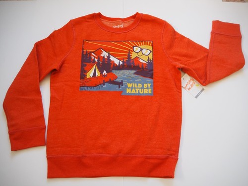 Orange WILD BY NATURE Campfire River Graphic Print Pullover Boys Sweater Sz 10