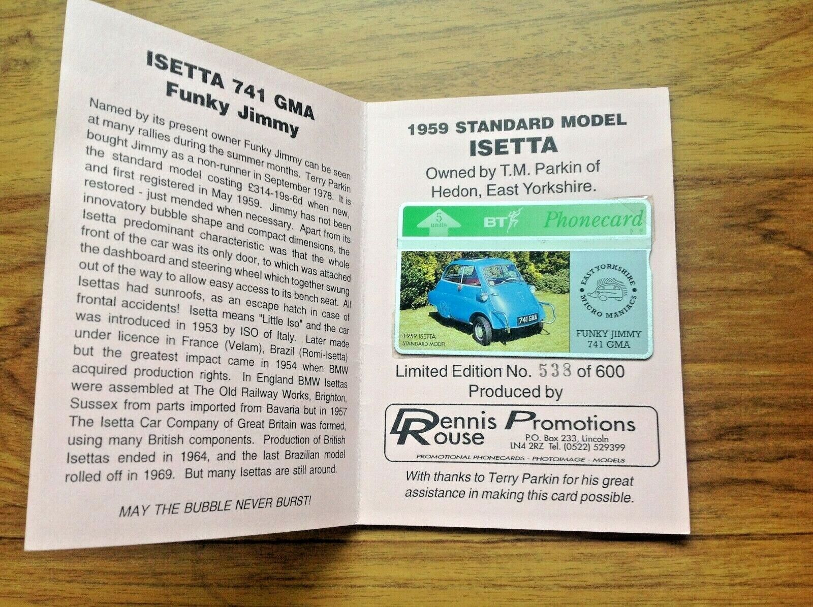  Isetta 741 GMA Funky Jimmy -  BT Phonecard With Card Wallet. Free UK P&P
