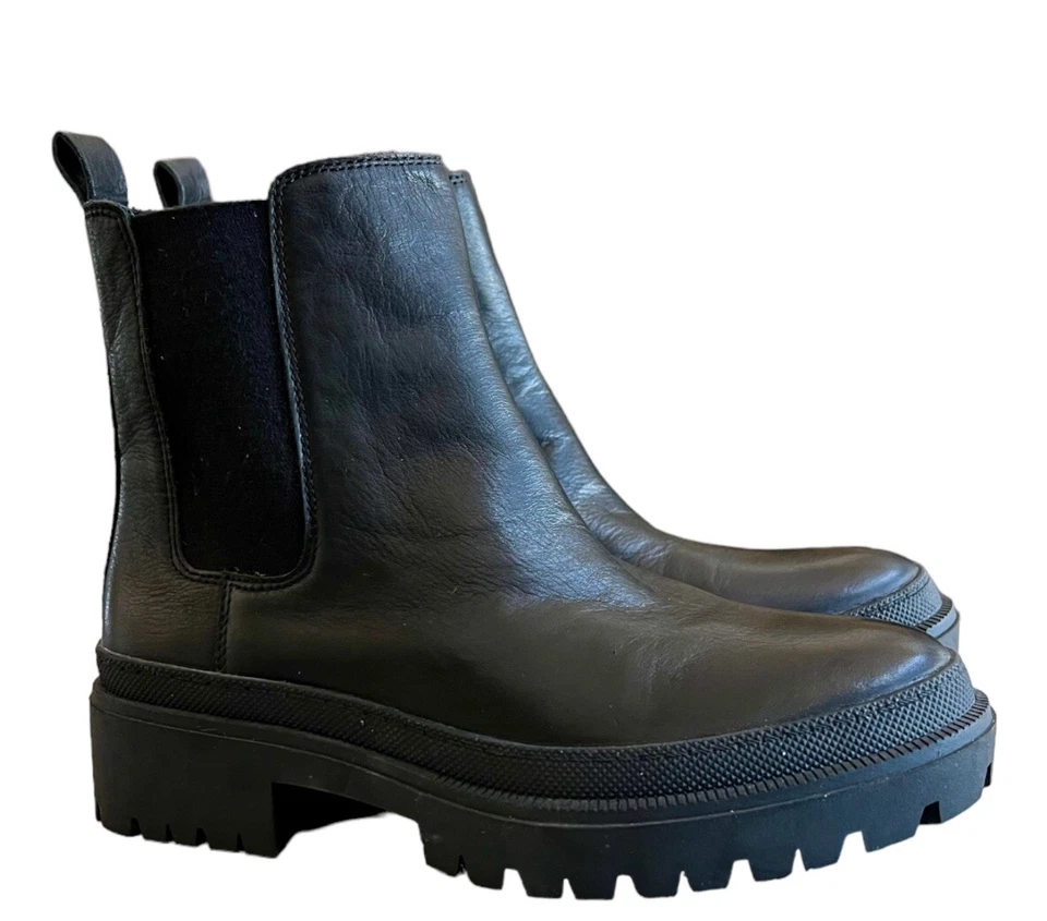 Lucky Brand NEW Ellerey Black Chelsea Leather Combat Boots Size 7.5 New - Image 3 of 4