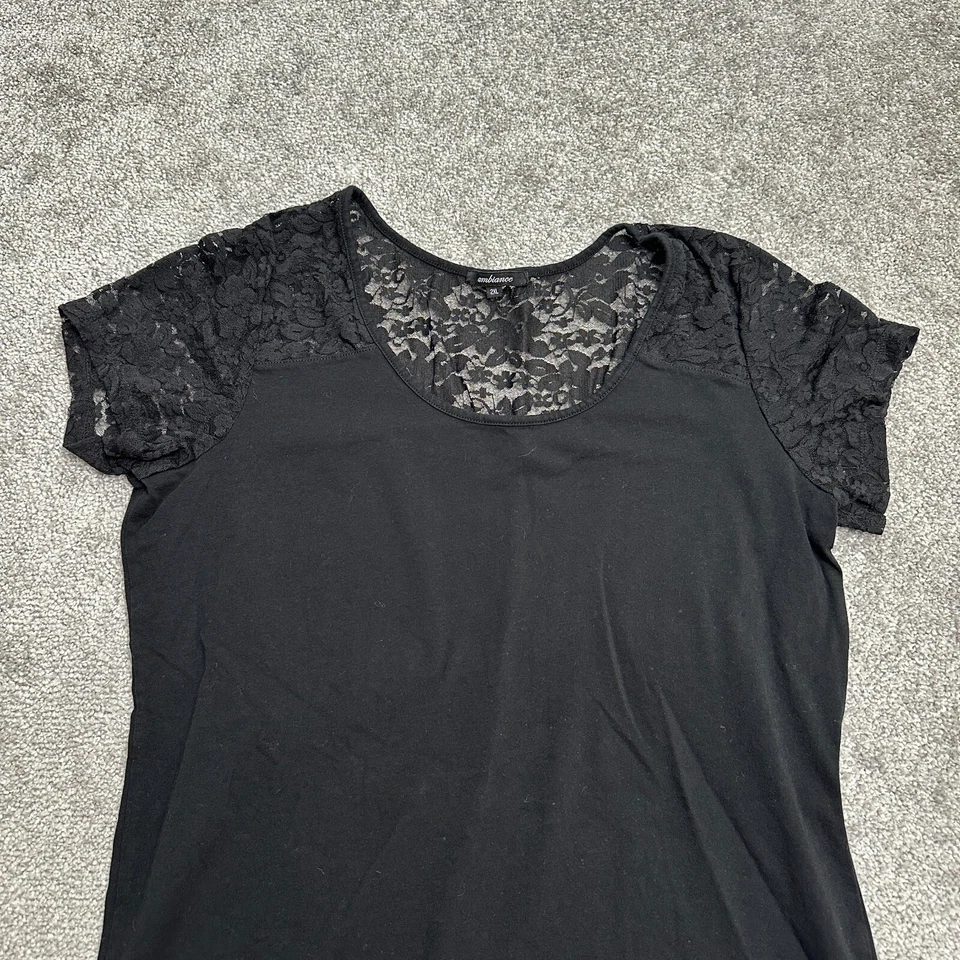 Ambiance кружева блузка женщин 2XL черный короткий рукав круглый вырез повседневный эластичной топ - Изображение 4 из 4