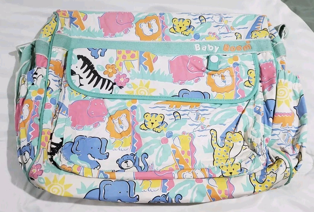 Vintage 90s Baby Boom Diaper Bag Safari Zoo Jungle Animals Bright