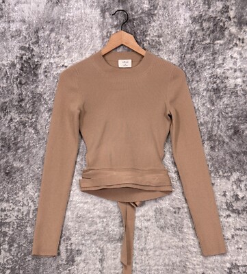 Aritzia Sweater Medium Womens Wilfred Brown Merino Ribbed Tie