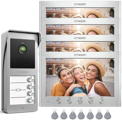 TMEZON 2-Draht Video Türsprechanlage 1/2/3/4 Familien Sprechanlage 125° Kamera IP66