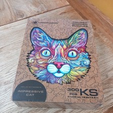 UNIDRAGON BNIP Wooden Jigsaw Puzzle Impressive Cat Medium 300 Pieces Wooden Box
