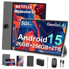 2026 Android 15 Tablet with Keyboard, 26GB 256GB, 2TB Expand, 10 Inch Silver