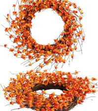 Autumn Bittersweet Wreath 22 Inch - Handcrafted Fall Harvest Front Door Decorati