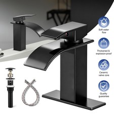 Cold  Hot Waterfall Bathroom Sink Faucet Single Handle Vessel Mixer Taps Drain
