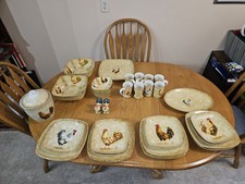 Ceramic Rooster Pattern Square Dinner Plate, ...