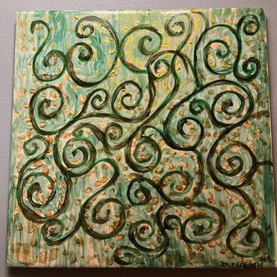 Hand Painted  Bathroomkitchen Ceramic Tile 8x8 Inches, OOAK,signed