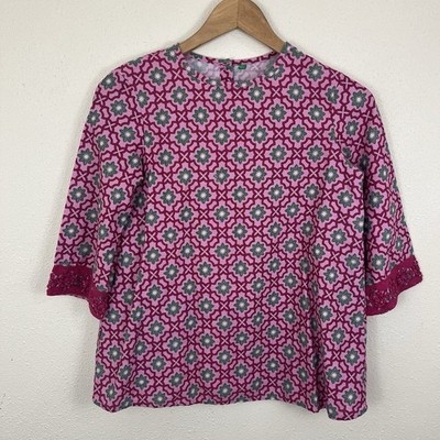 United Colors Of Benetton Pink Crochet Sleeve Peasant Tunic Girls Size 11-12